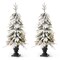 Set of 2 4ft/5ft Pre-Lit Flocked Fir Artificial Christmas Porch Tree with Warm White Lights and Red Berries